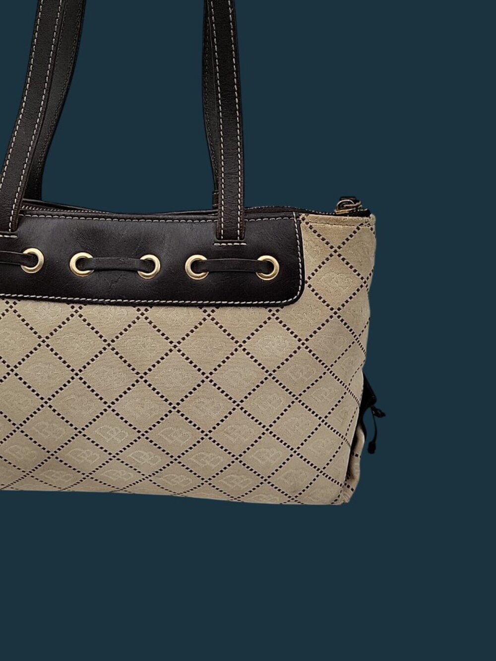 Vintage Dooney & Bourke Signature Tassel Tote Bag Jacquard Monogram Satchel - Picture 11 of 16
